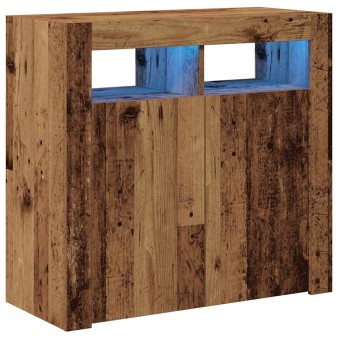 Antik fa színű szerelt fa tálalószekrény led-ekkel 80x35x75 cm