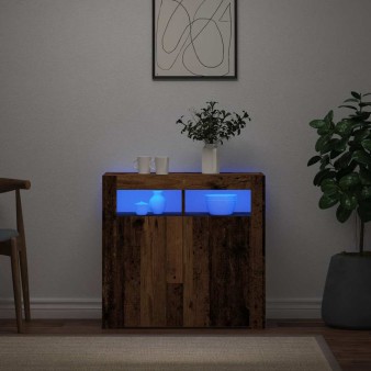 Antik fa színű szerelt fa tálalószekrény led-ekkel 80x35x75 cm