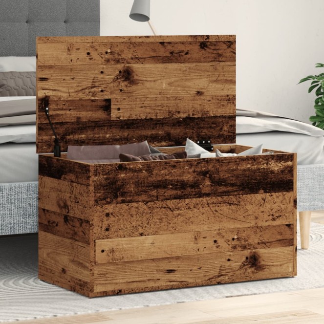Antik fa színű szerelt fa tárolóláda 84 x 42 x 46 cm Antik fa színű szerelt fa tárolóláda 84 x 42 x 46 cm