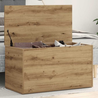 Kézműves tölgy színű szerelt fa tárolóláda 84 x 42 x 46 cm