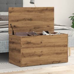 Kézműves tölgy színű szerelt fa tárolóláda 84 x 42 x 46 cm
