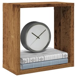 2 db antik fa színű szerelt fa fali kockapolc 30x15x30 cm