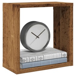 4 db antik fa színű szerelt fa fali kockapolc 30x15x30 cm