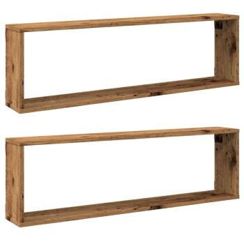 2 db antik fa színű szerelt fa fali kockapolc 100 x 15 x 30 cm