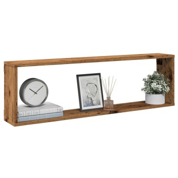 2 db antik fa színű szerelt fa fali kockapolc 100 x 15 x 30 cm