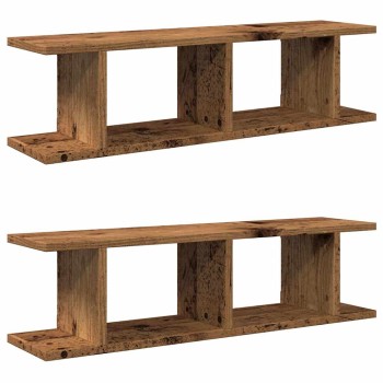 2 db antik fa színű szerelt fa fali polc 75 x 18 x 20 cm
