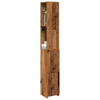 Antik fa színű szerelt fa fürdőszobaszekrény 25x25x170 cm