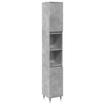 Betonszürke szerelt fa fürdőszobaszekrény 30 x 30 x 190 cm