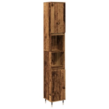 Antik fa színű szerelt fa fürdőszobaszekrény 30 x 30 x 190 cm