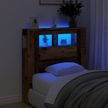 Antik fa színű szerelt fa led-es fejtámla 100x18,5x103,5 cm