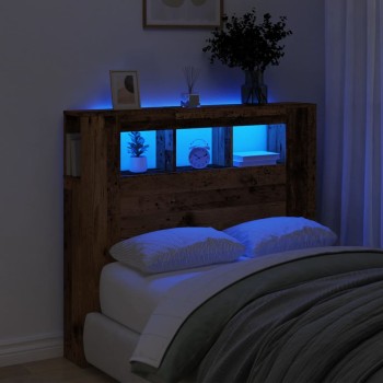 Antik fa színű szerelt fa led-es fejtámla 120x18,5x103,5 cm