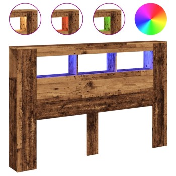 Antik fa színű szerelt fa led-es fejtámla 160x18,5x103,5 cm