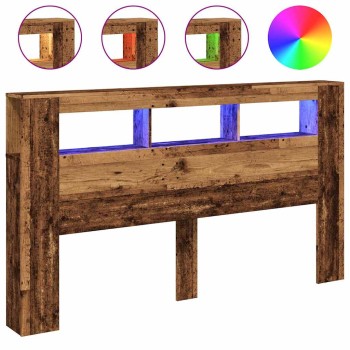 Antik fa színű szerelt fa led-es fejtámla 180x18,5x103,5 cm