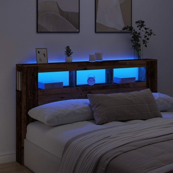 Antik fa színű szerelt fa led-es fejtámla 180x18,5x103,5 cm