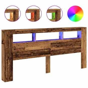 Antik fa színű szerelt fa led-es fejtámla 220x18,5x103,5 cm