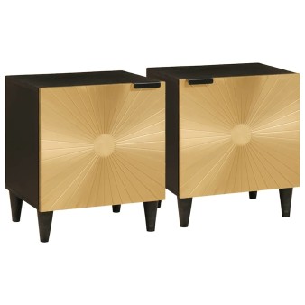 Éjjeliszekrény 2 pcs fekete és arany 40 x 33 x 46 cm szerelt fa