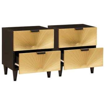 Éjjeliszekrény 2 pcs fekete és arany 40 x 33 x 46 cm szerelt fa