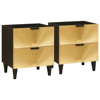 Éjjeliszekrény 2 pcs fekete és arany 40 x 33 x 46 cm szerelt fa