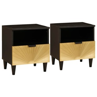 Éjjeliszekrény 2 pcs fekete és arany 40 x 33 x 46 cm szerelt fa