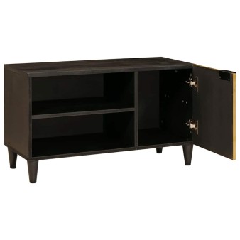 Tv szekrény polcokkal fekete és arany 80 x 33 x 46 cm faanyag