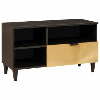 Tv szekrény fiókkal fekete és arany 80 x 33 x 46 cm faanyag
