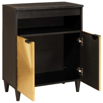 Széf polcokkal fekete és arany 60 x 33 x 75 cm tömör mangófát