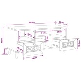 Tv szekrény fehérre fehérített 100 x 33 x 46 cm tömör mangófát