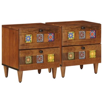 Éjjeliszekrény 2 pcs barna 40 x 33 x 46 cm tömör mangófát
