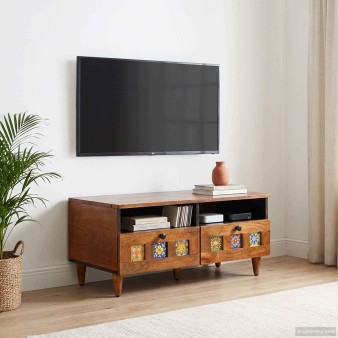 Tv szekrény fiókkal dió 70 x 33 x 46 cm tömör mangófát