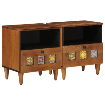 Éjjeliszekrény 2 pcs barna 40 x 33 x 46 cm tömör mangófát