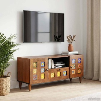 Tv szekrény fiókkal ajtóval dió 105 x 33 x 46 cm tömör mangófát