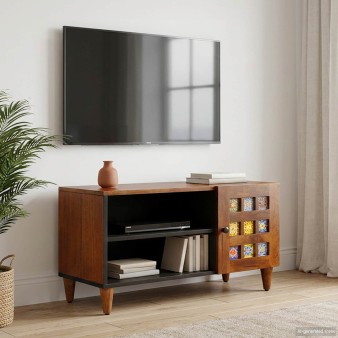 Tv szekrény tárolóval dió 80 x 33 x 46 cm tömör mangófát