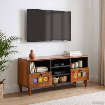 Tv szekrény fiókkal dió 100 x 33 x 46 cm tömör mangófát