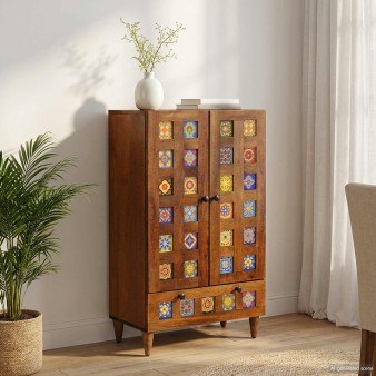Magasfiú fiókkal ajtóval dió 60 x 33,5 x 100 cm tömör mangófát