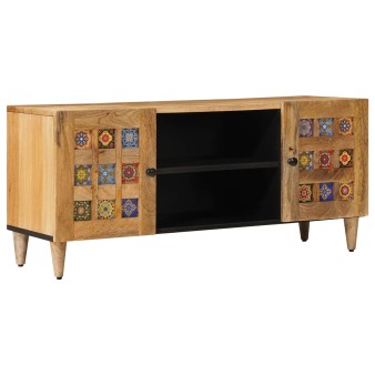 Tv szekrény ajtóval természetes 105 x 33 x 46 cm tömör mangófát