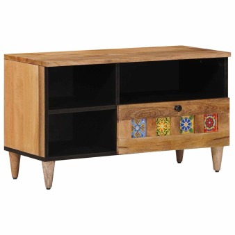 Tv szekrény fiókkal természetes 80 x 33 x 46 cm tömör mangófát