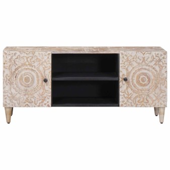 Tv szekrény tárolóval fehér 105 x 33,5 x 46 cm tömör mangófát