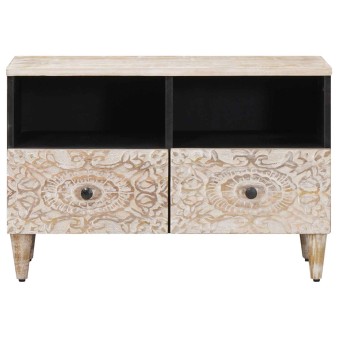 Tv szekrény tárolóval fehér 70 x 33,5 x 46 cm tömör mangófát