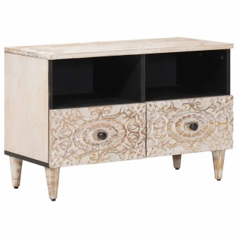 Tv szekrény tárolóval fehér 70 x 33,5 x 46 cm tömör mangófát