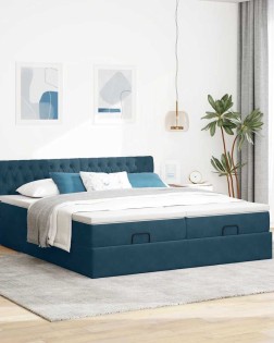 Ottomán ágykeret matracokkal sötétkék 200x200cm bársony