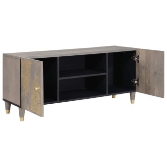 Tv szekrény polcokkal szürke 105 x 33 x 46 cm tömör mangófát