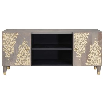 Tv szekrény polcokkal szürke 105 x 33 x 46 cm tömör mangófát