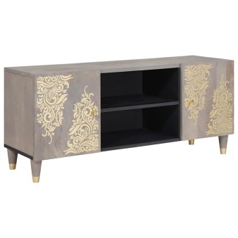 Tv szekrény polcokkal szürke 105 x 33 x 46 cm tömör mangófát