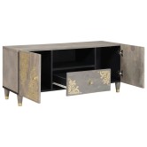 Tv szekrény fiókkal szürke 105 x 33 x 46 cm tömör mangófát
