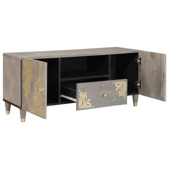 Tv szekrény fiókkal szürke 105 x 33 x 46 cm tömör mangófát