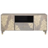Tv szekrény fiókkal szürke 105 x 33 x 46 cm tömör mangófát