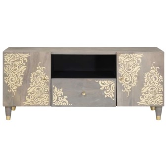 Tv szekrény fiókkal szürke 105 x 33 x 46 cm tömör mangófát