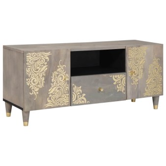 Tv szekrény fiókkal szürke 105 x 33 x 46 cm tömör mangófát