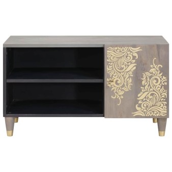 Tv szekrény polcokkal szürke 80 x 33 x 46 cm tömör mangófát
