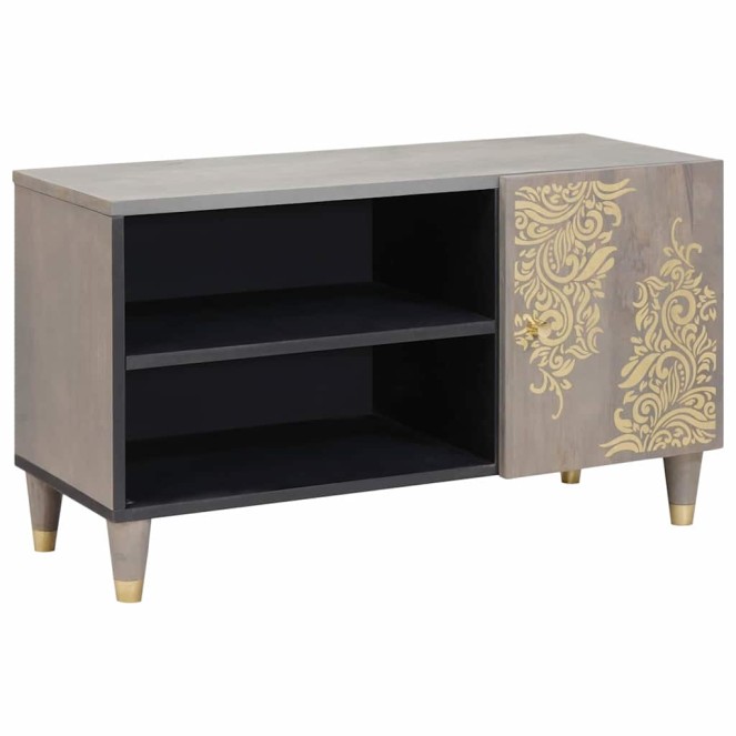 Tv szekrény polcokkal szürke 80 x 33 x 46 cm tömör mangófát